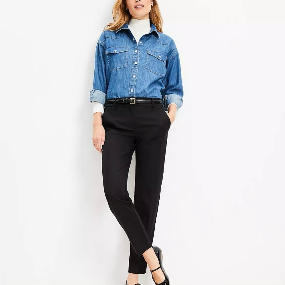 LOFT Petite Black Riviera Slim Pants in Doubleweave, size 4P